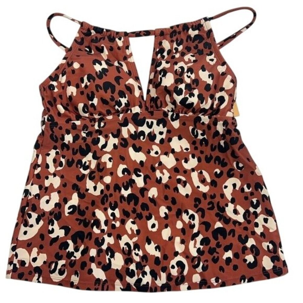 Kona Sol Womens Leopard Print Tankini Top Medium Nylon Spandex Recycled